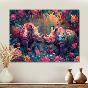 Pink green Rhino wondering dreams - Rhino Wall Decor